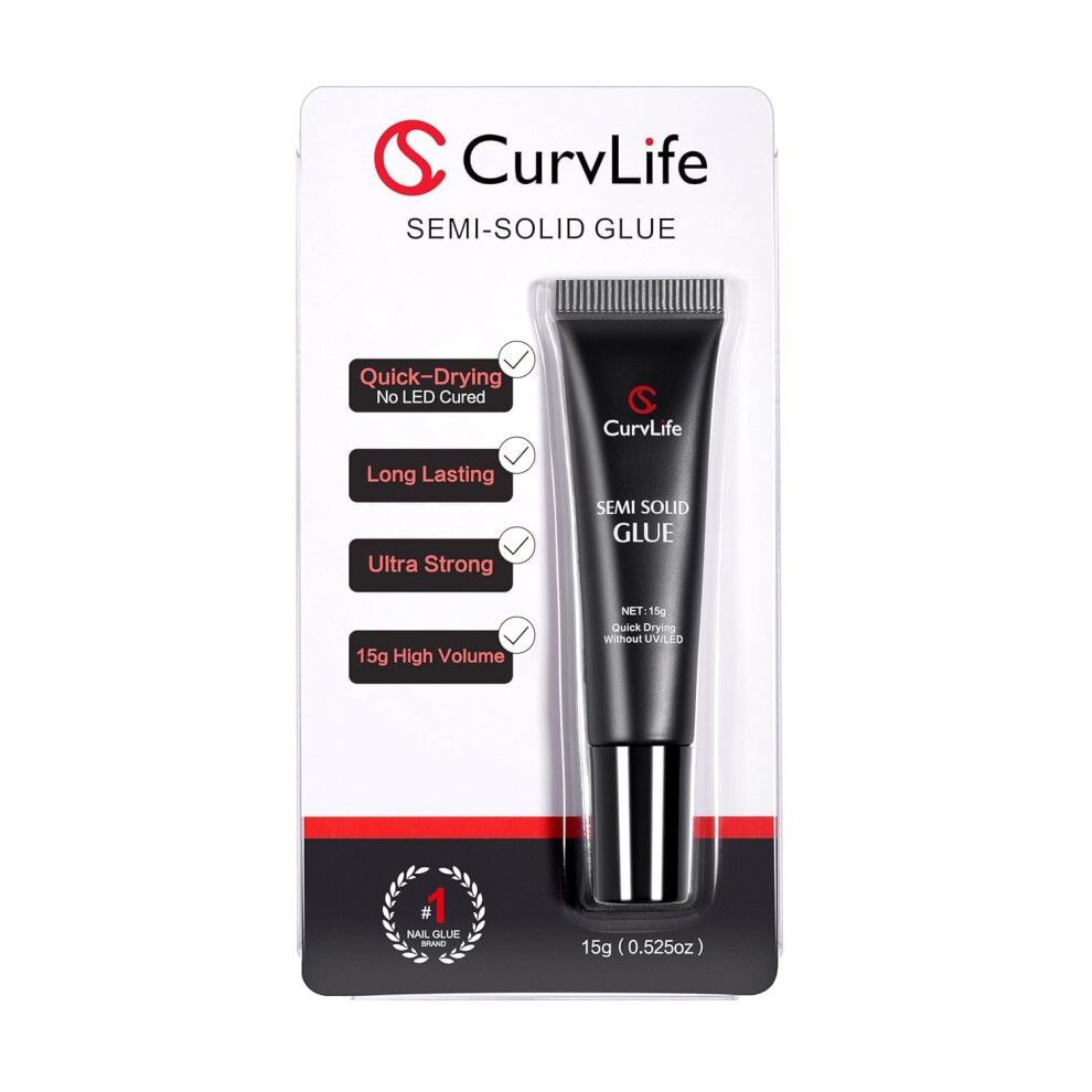 Curvlife New Super Extra Strong On Nail Glue 15G For Press On Nails Tips Quick Drying Semi Solid Nail Glue No Uv Light Needed Long Lasting Fake