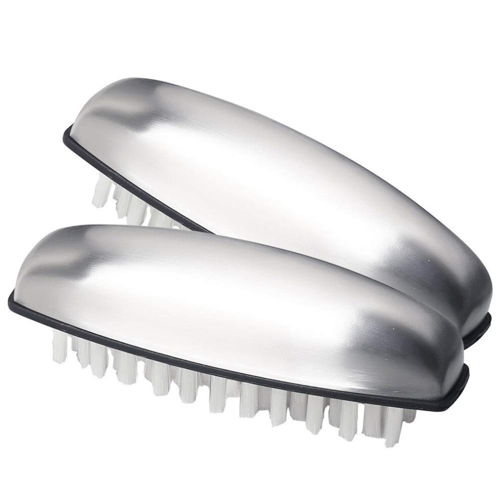 Kuou Stainless Steel Nail Brush, 2 Pieces Hard Bristle Hand Wash Brushes Nail Clean Brush Handle Nail Finger Tip Scrubbing Brush Nail Brushes For