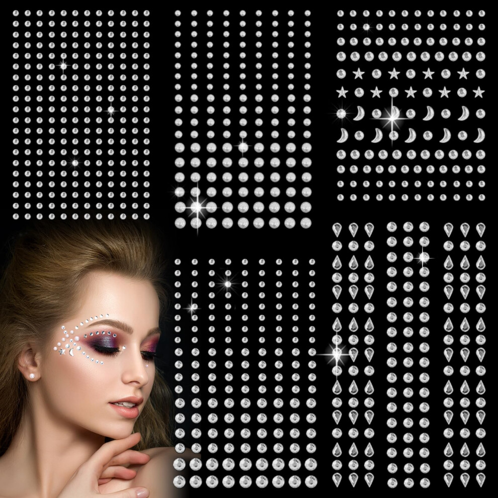 Soodyoow 850 Pcs Face Gems, 5 Sheets Gem Stickers, Rhinestones For Clothes, Gems For Crafting, Rhinestone Sticker For Diy