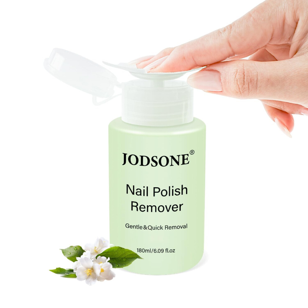 Jodsone Non-Acetone Nail Polish Remover, 180Ml Jasmine Scent Nail Varnish Remover, Gentle & Nail-Friendly With Vitamin E & Aloe, Push-Down Pump