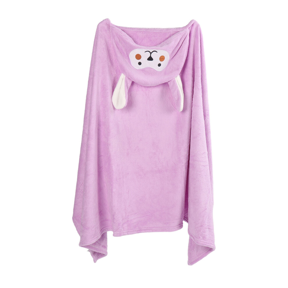 Baby Hooded Bath Towel Coral Fleece 85X150cm Soft Cartoon Purple Orange,Purple