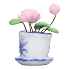 1:12 Scale Resin Potted Lotus Flower Miniature Dollhouse Decor