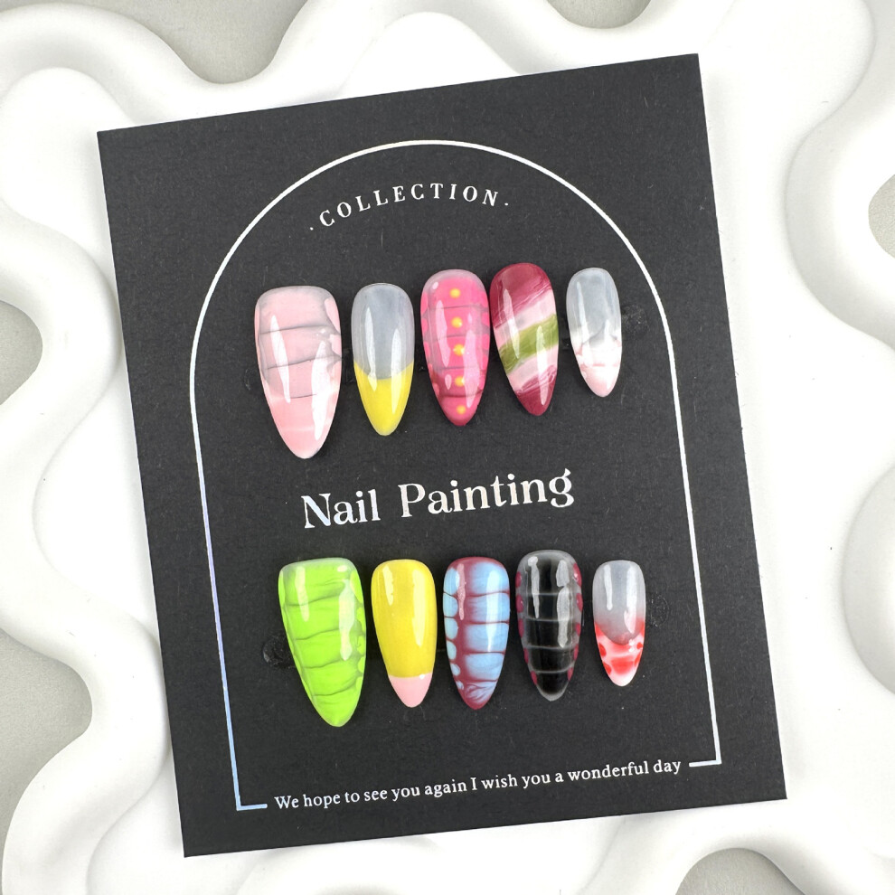 Roc-Electron (Xs) Colorful Almond Fake Nails For Diy Design