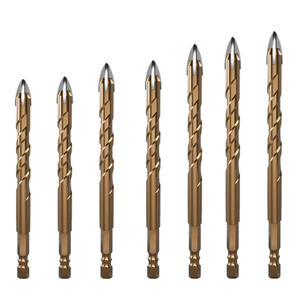 (Taupe, 7Pcs(3-4-5-6-8-10-12Mm)) Stainless Steel Twisted Drill Bit Cross Tile Drill Bit Multi-Purpose Drill Bit For Hardwood Plywood Plastic 6431700924947