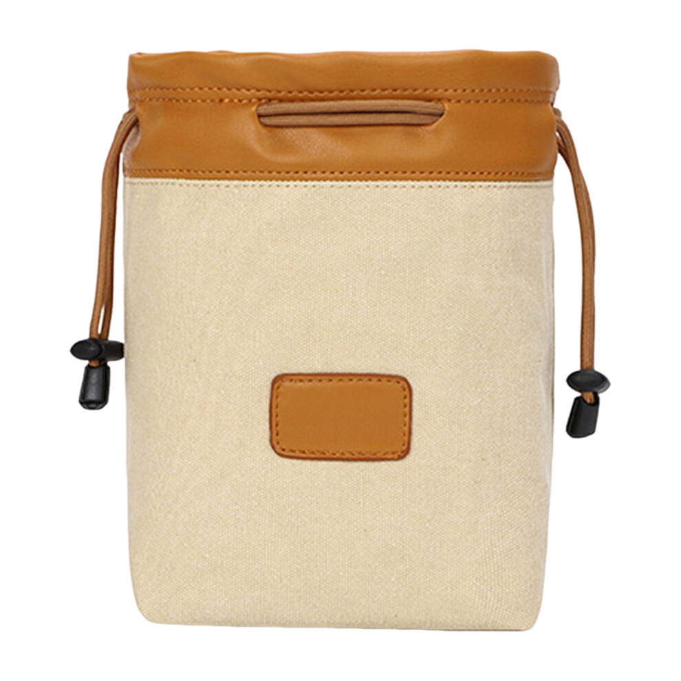 (Creamy M) Travel Compact Canvas Camera Pouch Sturdy Durable Standard Camera Bag Universal Camera Accessories White 6431700923476