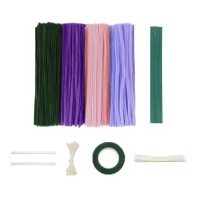 (Purple) Colorful Plush Stem Twisted Rods Versatile Bendable Wire Flower Craft Kit for Creative DIY Art and Crafts Decor