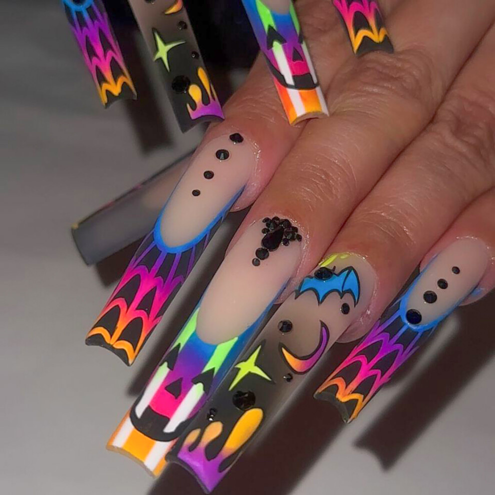 Roc-Electron 24Pcs Halloween Bat Print Press-On Nails For Women