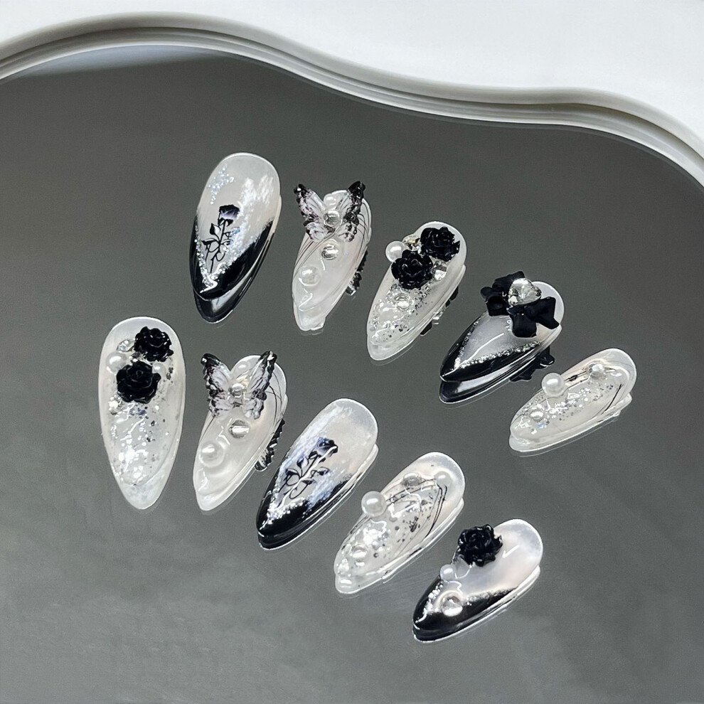 Phui-Pet-Supplies (Xs) Gothic Bowknot Rhinestone Fake Nails - 10Pcs