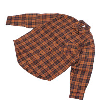 Herren Orange Karomuster Langarmhemd XL Baumwolle Casual Mit Stehkragen
