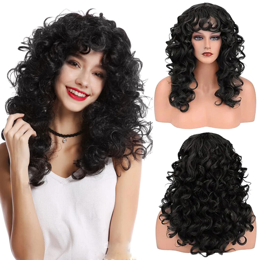 Roc-Electron Unisex Black (Black) Fluffy Synthetic Long Curls Wig For Party & Daily