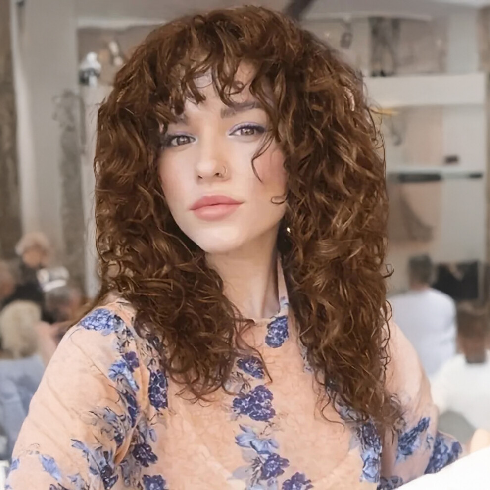 Roc-Electron Unisex Brown (Light ) Fluffy Synthetic Long Curls Wig For Party & Daily