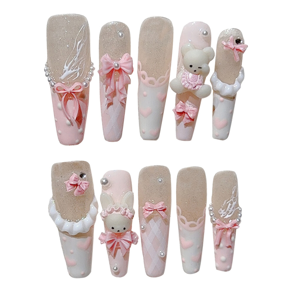Roc-Electron (497) Pink Bowknot Press-On Nails, Natural Look