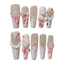 (498) Pink Bowknot Press-On Nails, Natural Look