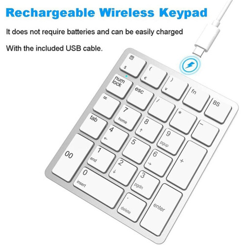 Wireless Numeric Keyboard 2.4GHz Wireless Rechargeable Numeric Keyboard for Laptops White 2