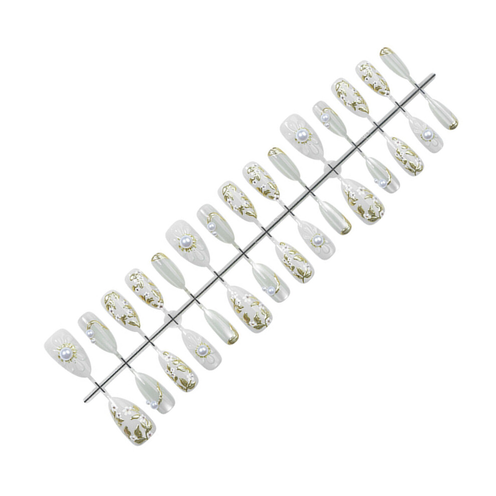 Dcph-Clothing 3D Flower Pearl Fake Nails, 30Pcs Wedding Party Set