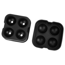Silicone Round Ball Maker 4 Cavities Ice Cube Tray Black for Cocktails