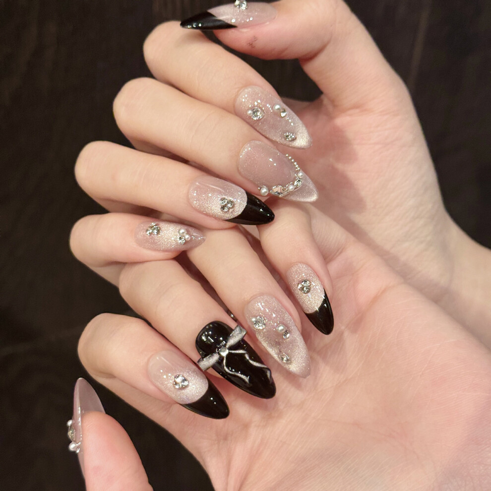 Phui-Pet-Supplies Pink Rhinestone French Press On Nails Wedding Kit