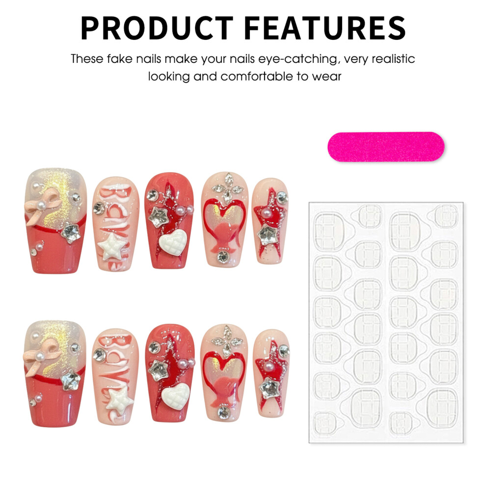 Dachuang Beauty (2975 Short Ladder, M) 10Pcs Heart Design Hand Painted Fake Nails