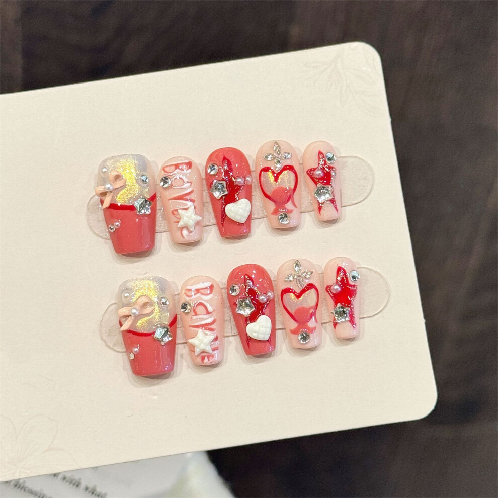 Reach-Tools (2975 Short Ladder, Xs) 10Pcs Heart Design Fake Nails For Women