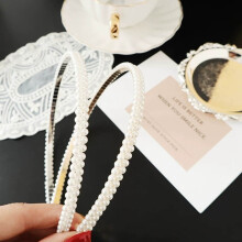 (Double Row Pearl Gold Base) Pearl Headband for Women - Spa & Cosplay