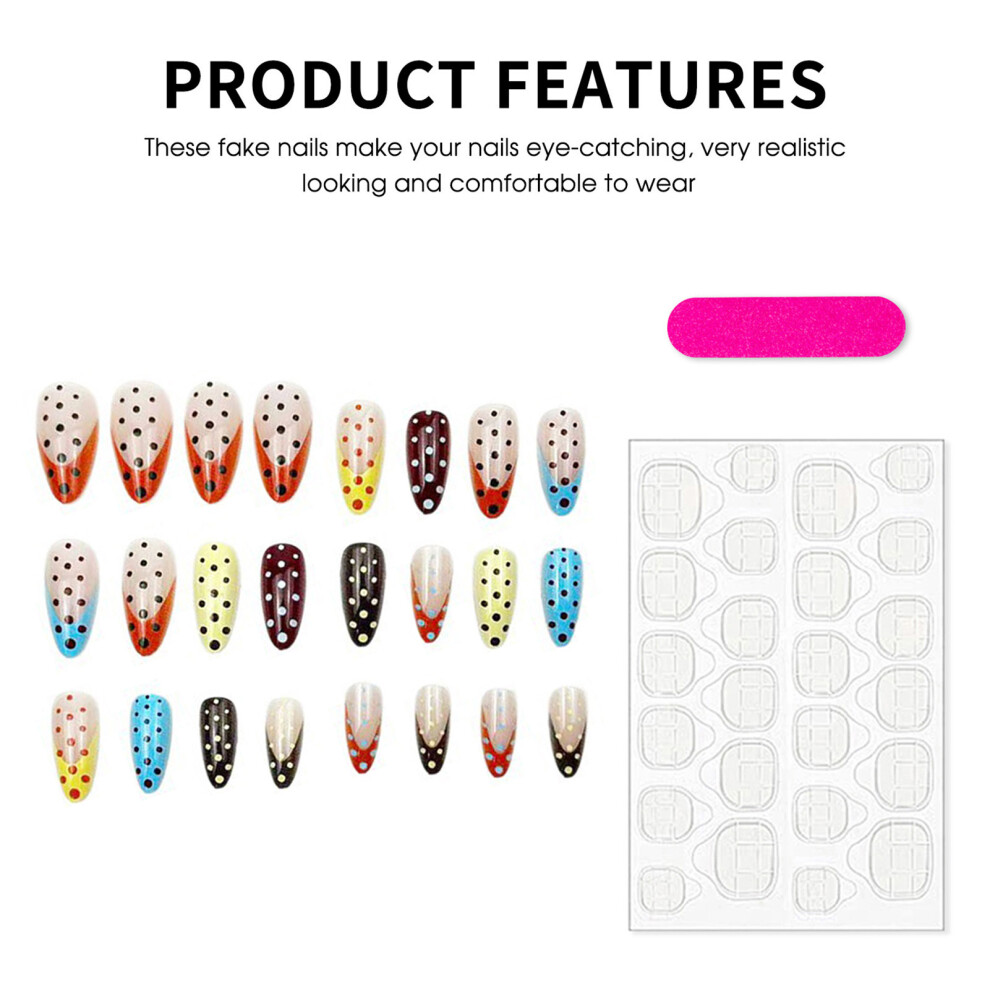 Phui-Pet-Supplies 24Pcs Polka Dot False Nails For Party & Daily