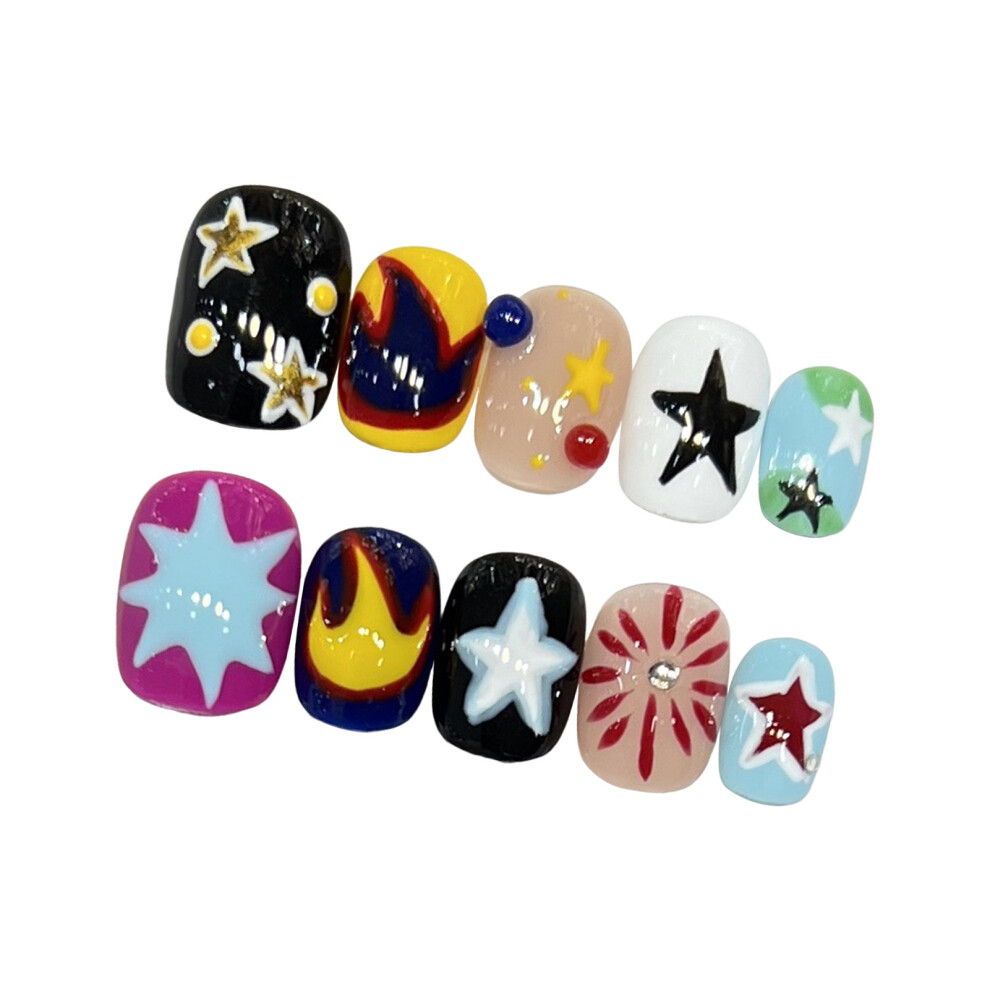Roc-Electron (Xs) Colorful Press On Nails - 10Pcs Square Fake Nails