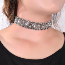 Boho Silver Turquoise Choker Necklace for Women