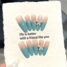 (M) 10PCS Glossy Nude Fake Nails French Tip Resin No Pressure