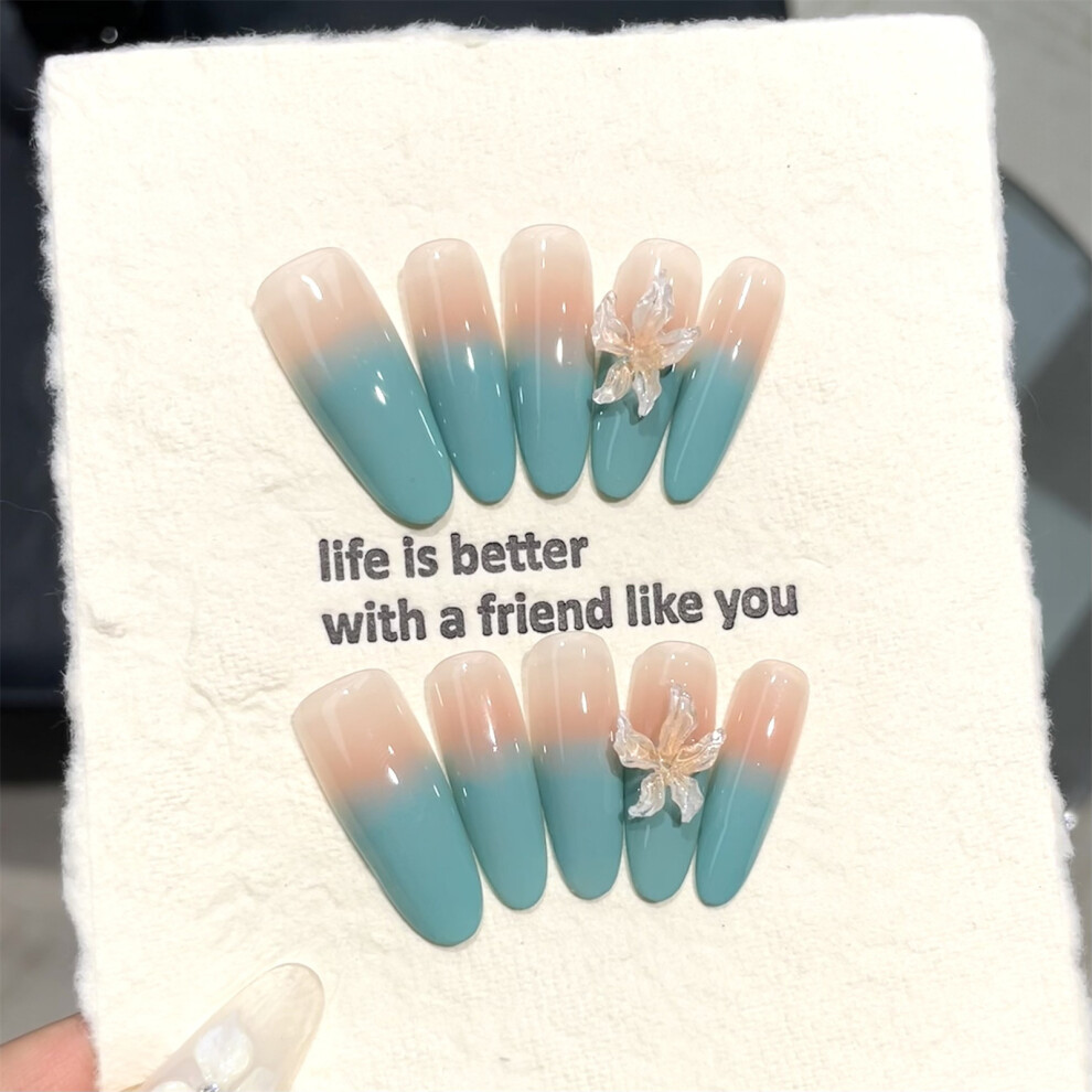 Dachuang Beauty (M) 10Pcs Glossy Nude Fake Nails French Tip Resin No Pressure