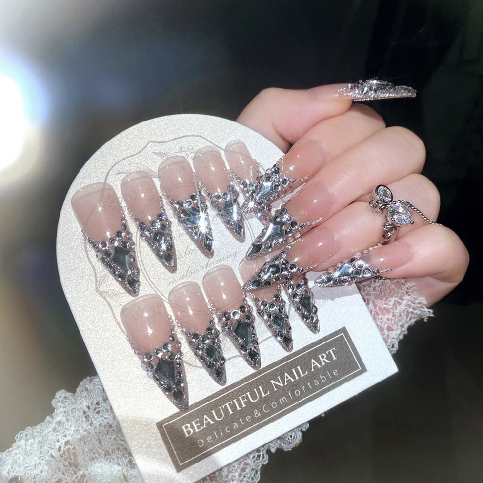 Creation-3C 24Pcs Rhinestone Fake Nails For Wedding & Party