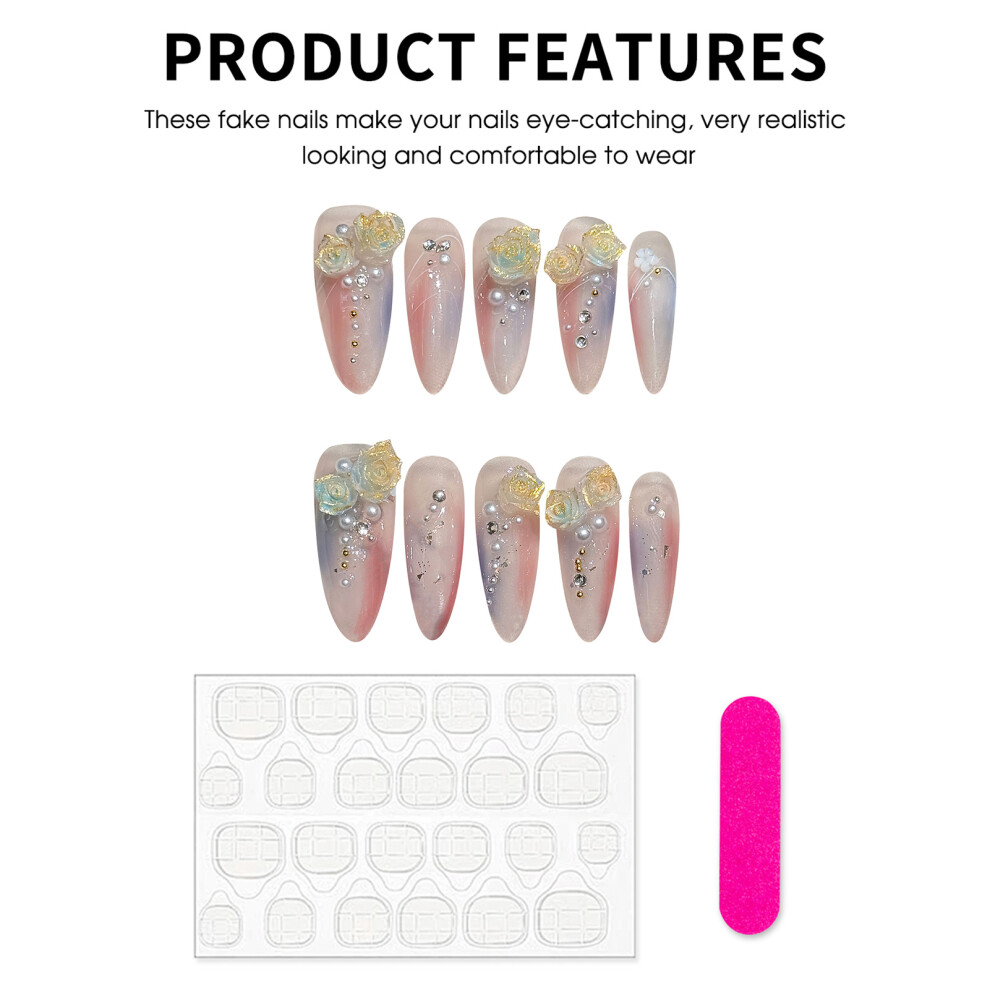 Dachuang Beauty (M) Pearl False Nails - Natural Look, Easy Apply