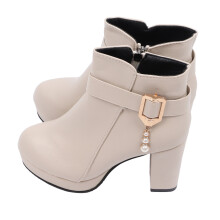Women's Beige PU High Heels, 9.25in, Stylish & Comfortable Boots