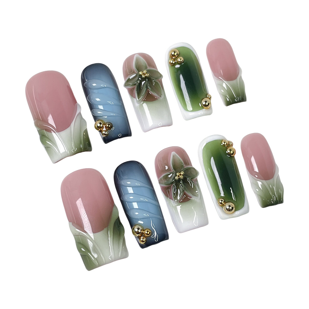 Dcph-Clothing (S) 10Pcs Glossy Gradient Fake Nails, Salon Supply