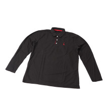 Herren Poloshirt mit Langarm, Schwarz/Rot, XXL, Knopf-Muster