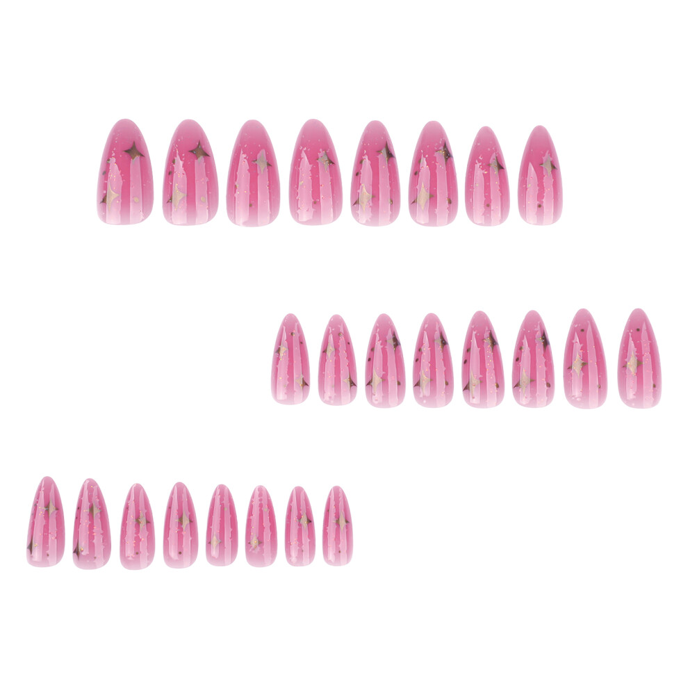 Roc-Electron Pink Glitter Almond Fake Nails - Long Lasting & Flexible