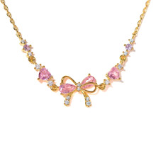 (Rose Gold) Pink Zircon Bow Bracelet - Valentine\'s Gift for Women
