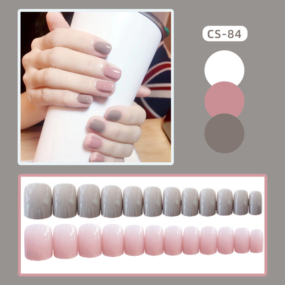 Dcph-Clothing (Jelly Glue Model) Glossy Pink & Gray Fake Nails For Manicure