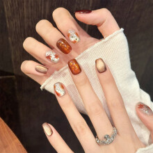 (3214 Short Gradient, XS) 10PCS Maple Leaf Cat Eye Fake Nails for Women