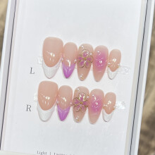 (S) 10PCS Nude Almond Fake Nails - White Tip Stage Wear