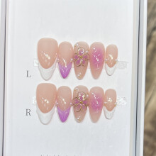 (M) 10PCS Nude Almond Fake Nails - White Tip Stage Wear