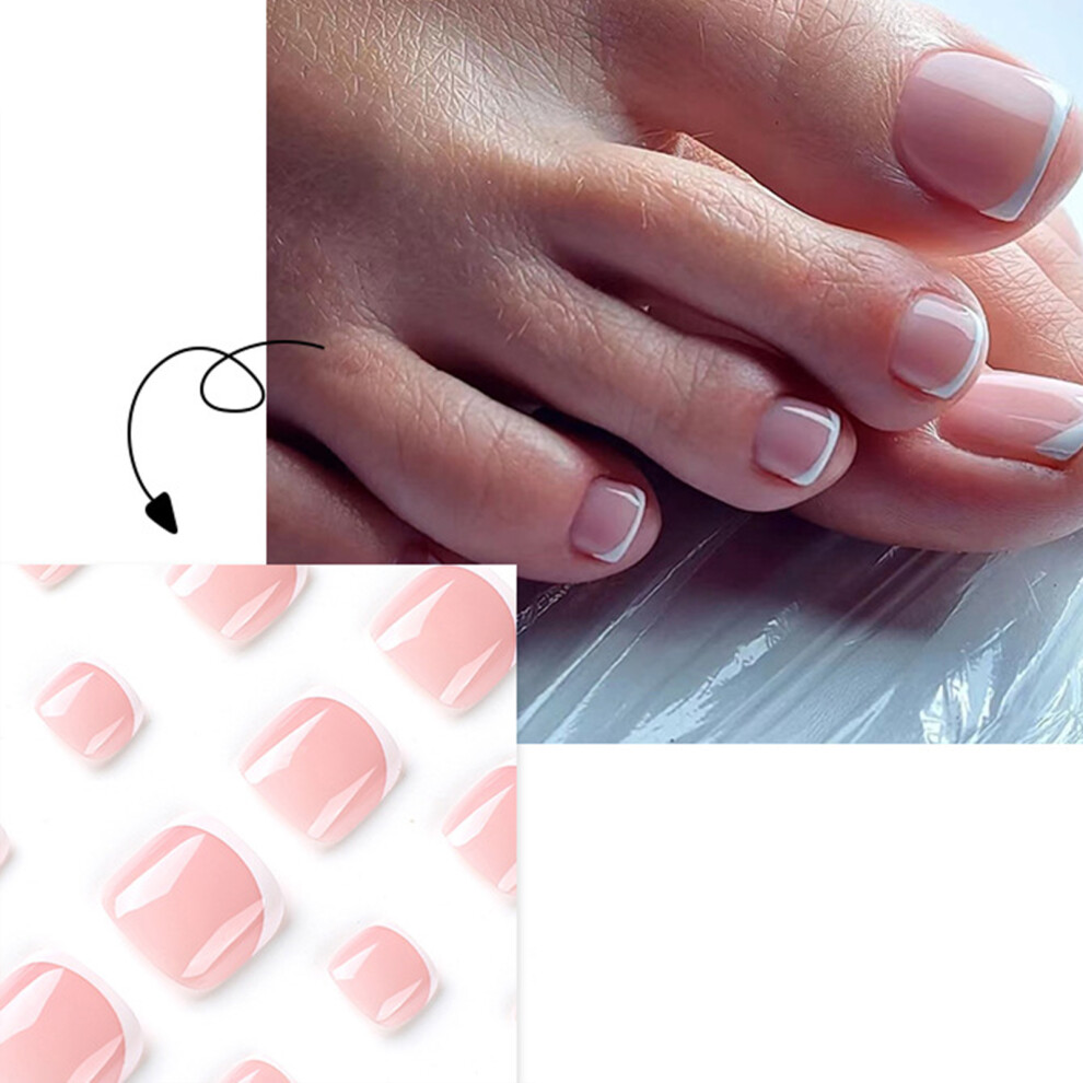 Dachuang Beauty (Standard) 24Pcs French Square Fake Toenails For Women