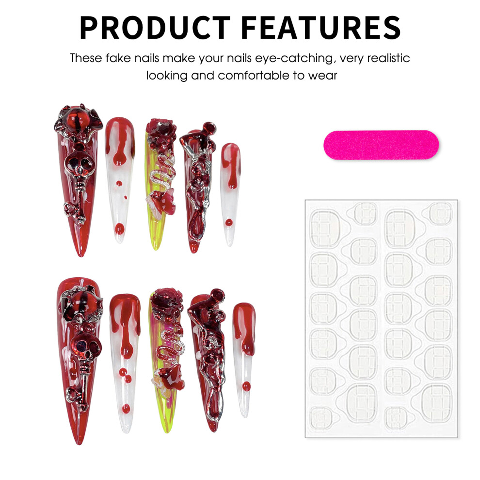 Bright-Home (S) Halloween Long Pointed Head Press On Nails Durable & Never Splitting Comfort Fake Nails For Women And Girl Nail Salon