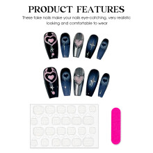 (S) Heart-Decor False Nails - Black & Blue for Daily & Parties