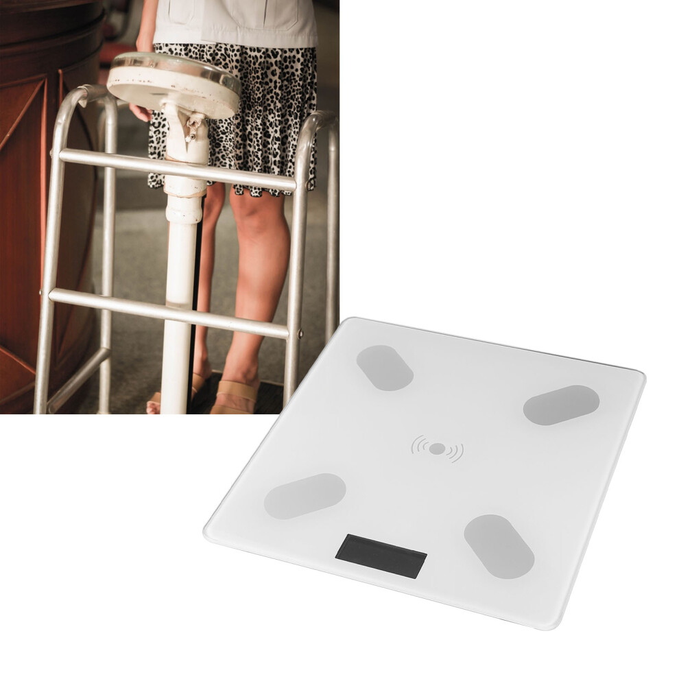 White Digital Body Fat Weight Scale, Temp Glass, Usb Rechargeable, 26X26cm