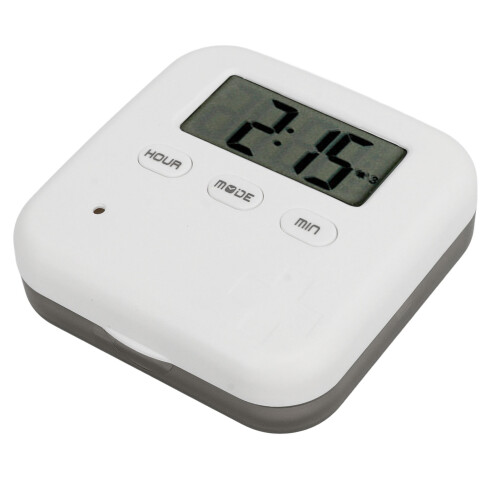 Grey Portable Medicine Box with Timer & Reminder 4-Compartment Medication Case