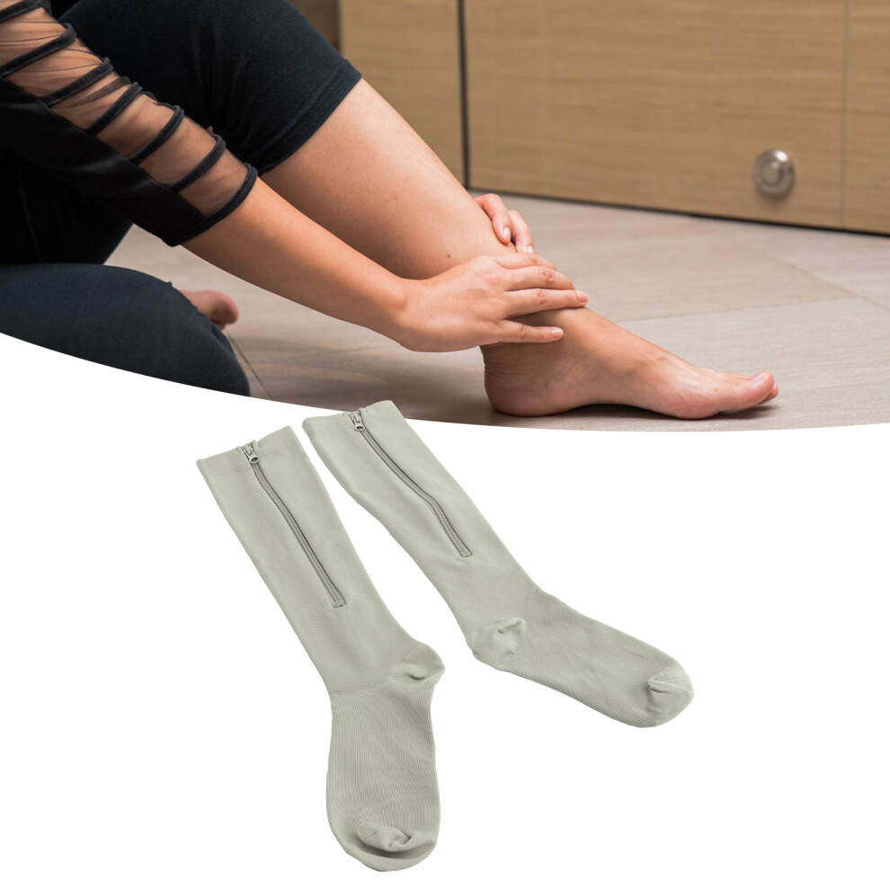 Gray 15-20Mmhg Zipper Compression Socks Women Knee High Nylon Xxl