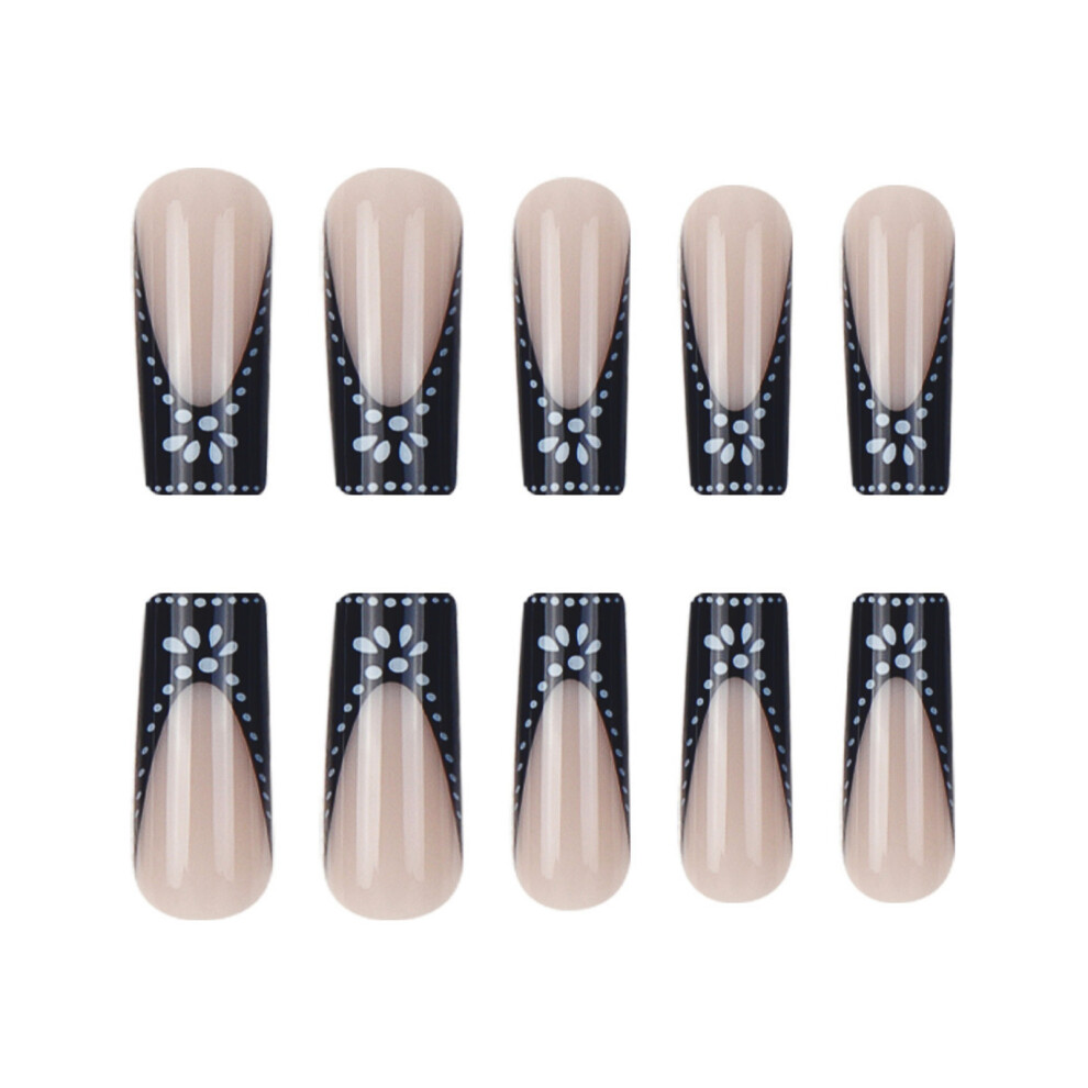Reach-Tools White,Black 24Pcs French Fake Nails Black White Polka Dot