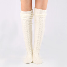 (Creamy White) Women\'s Winter Thigh High Knit Socks