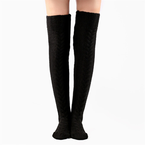 (Black) Women\'s Winter Thigh High Knit Socks