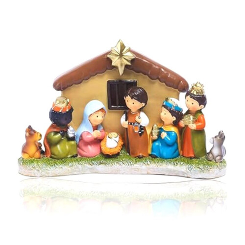 Presepe, Presepe per Interni con Luce leD, Include 1 Presepe e 8 Statuette